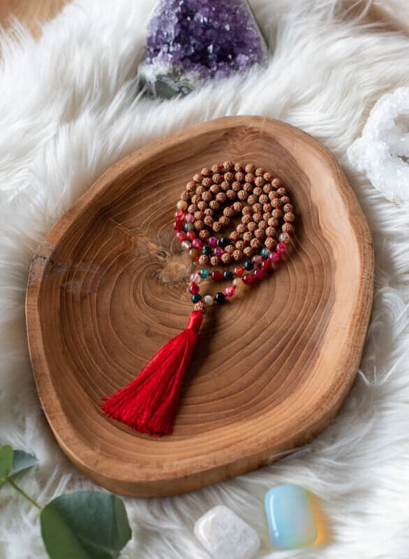Japa Mala de Turmalina con Rudraksha