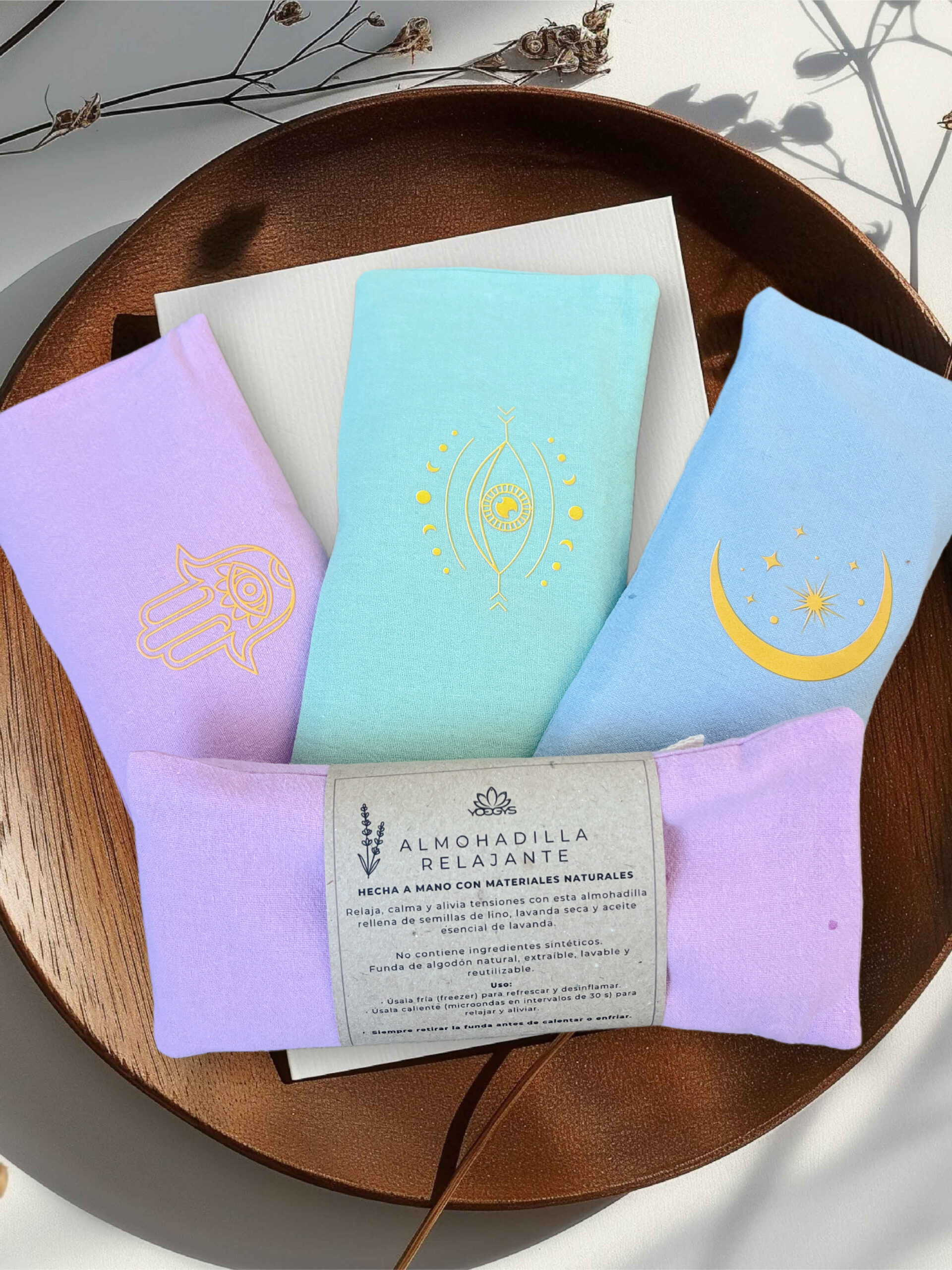 Almohadillas de semillas de lino y lavanda