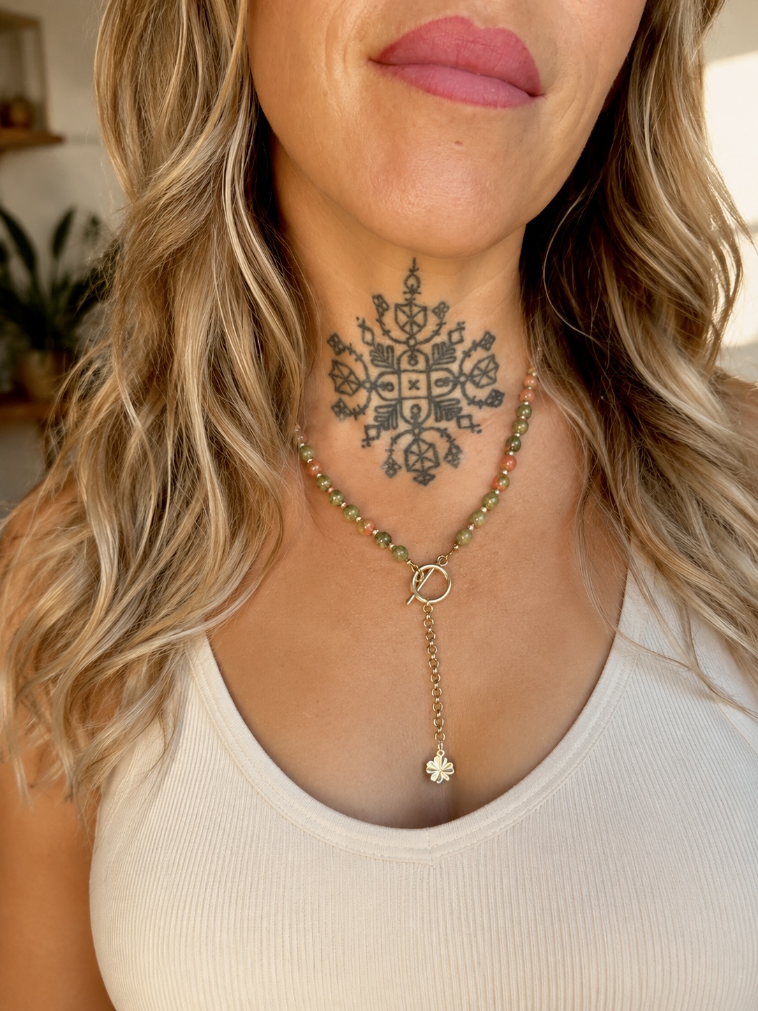 🍀 Collar de Unakita con trébol de cuatro hojas - Image 3