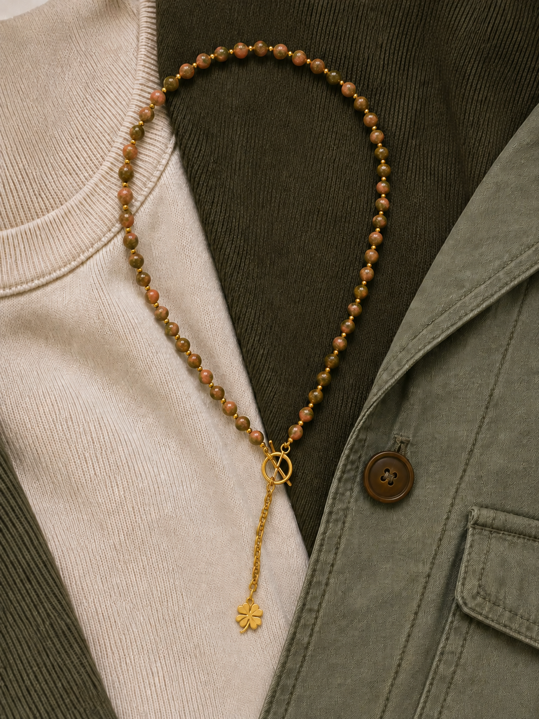 🍀 Collar de Unakita con trébol de cuatro hojas - Image 2